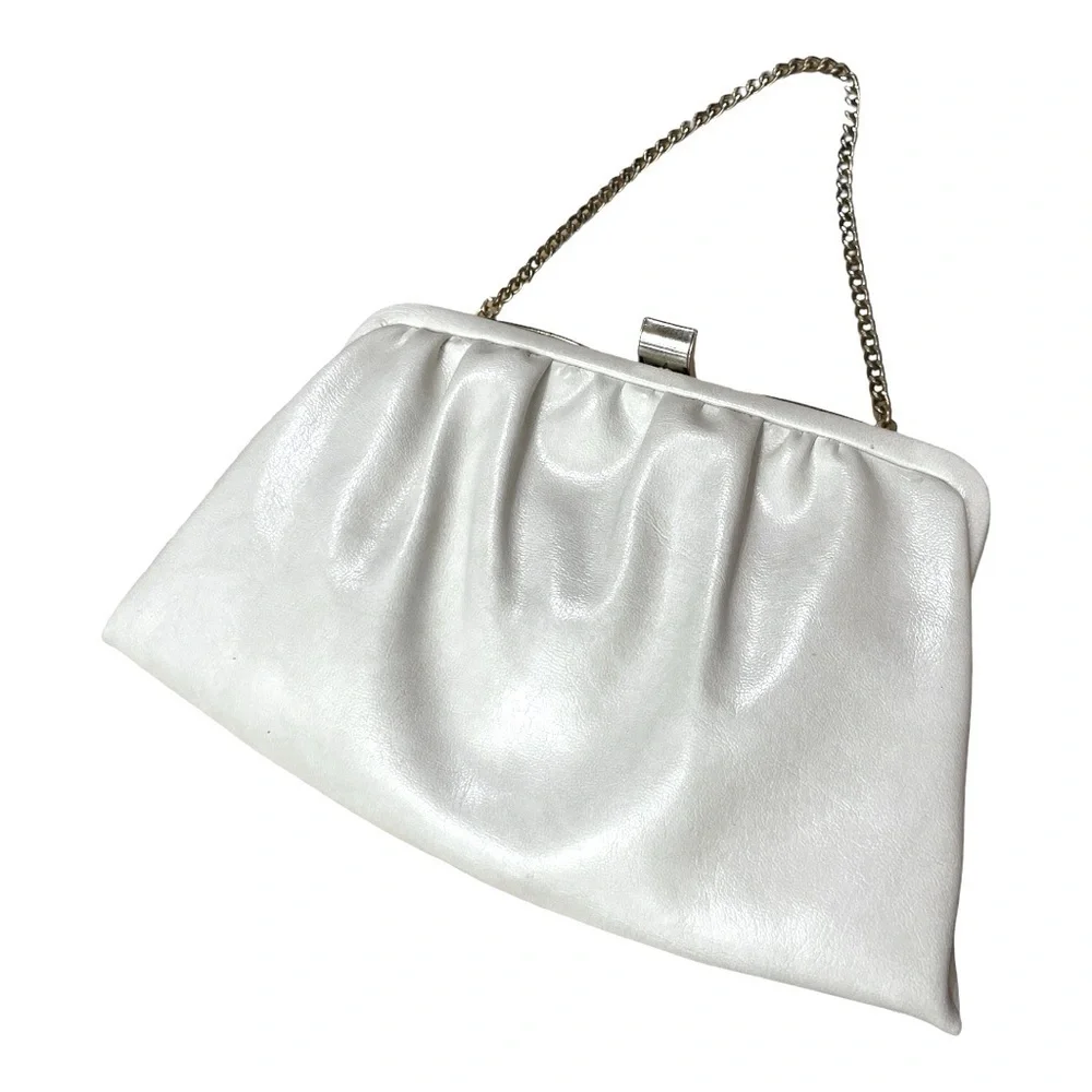 Vintage Beige Ande Handbag, Clutch Handbag w Chain, Vintage Fashion Style